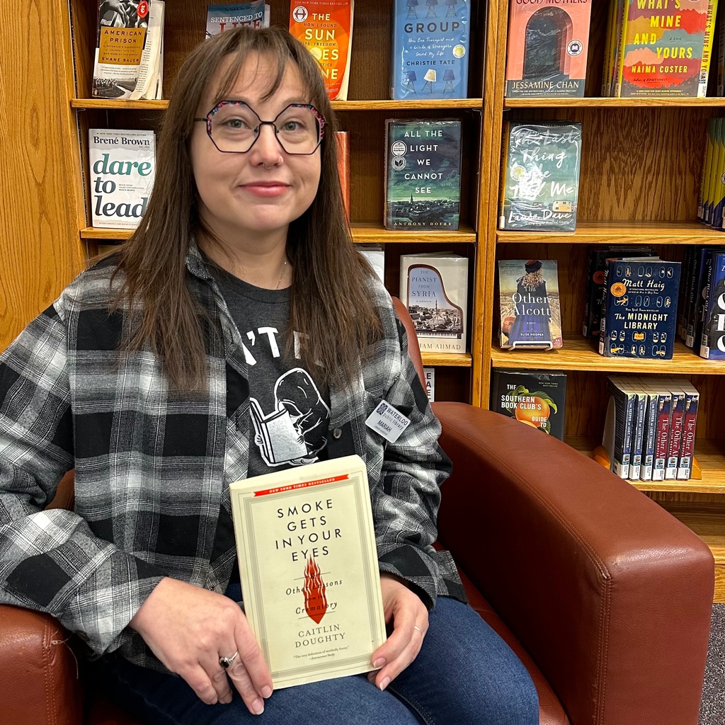 Our first #StaffSpotlight book recommendation of 2024 is from Library Assistant Mariah! She chose "Smoke Gets in Your Eyes: &amp; Other Lessons from the Crematory" by Caitlin Doughty.