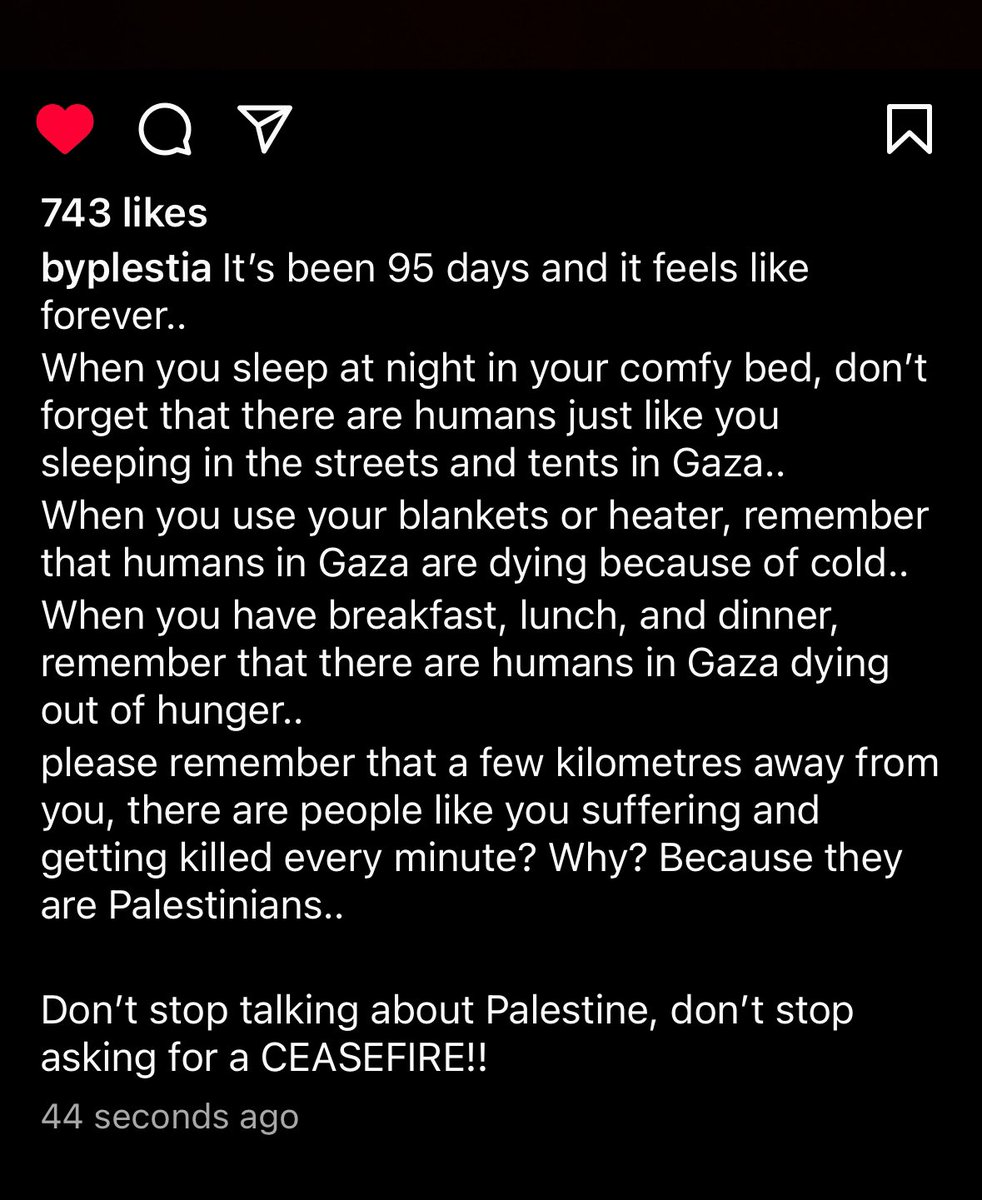 flackospalace's tweet image. Plestia shared this post on Instagram. Please remember as coverage on the occupation decreases, more intense crimes will be happening.

Do not stop speaking about Palestine. Use your voice to speak up against their suffering, and call your local MPs to demand a ceasefire.