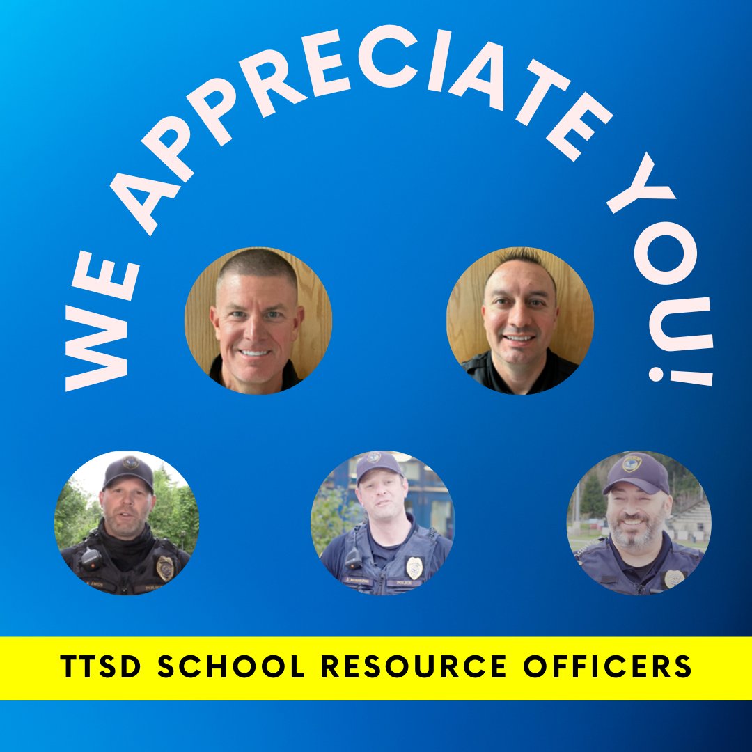 January 9th is National Officer Appreciation Day.

We want to highlight the School Resource Officers serving our students and their role in the safety and security of our schools. Please read about our current SROs on the TTSD website: ttsdschools.org/Page/9851