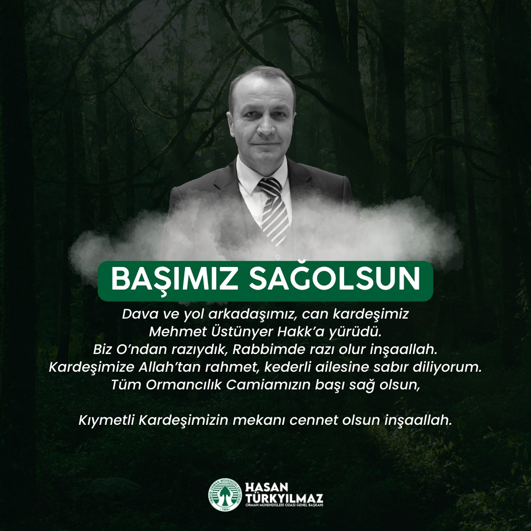 HTurkyilmazOMO's tweet photo. Dava ve yol arkadaşımız, can kardeşimiz Mehmet Üstünyer Hakk’a yürüdü.

Biz O’ndan razıydık, Rabbimde razı olur inşaallah. 

Kardeşimize Allah’tan rahmet, kederli ailesine sabır diliyorum.

Tüm Ormancılık Camiamızın başı sağ olsun,

Kıymetli Kardeşimizin mekanı cennet olsun inşaallah.