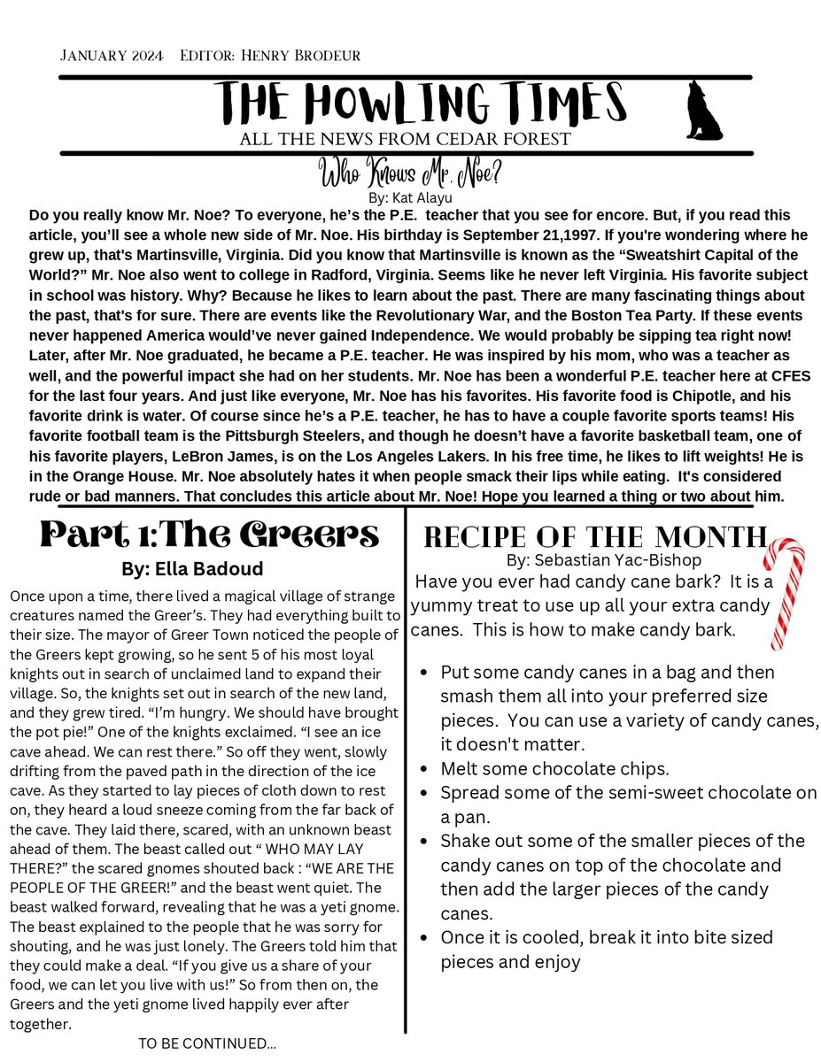 CedarForestES's tweet photo. Please check out the January 2024 edition of The Howling Times!🐺 https://t.co/BHLakT6rGx