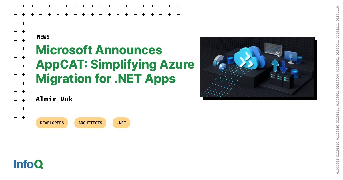 InfoQ's tweet photo. #AppCAT by #Microsoft - a new tool for simplifying Azure Migration for #dotnetApps: https://t.co/z5Dl15FvSg
AppCAT enables the assessment of .NET source code, configurations & binaries, identifying potential issues / opportunities during the migration process to Azure.
#InfoQ https://t.co/nuaV4Jhs8o