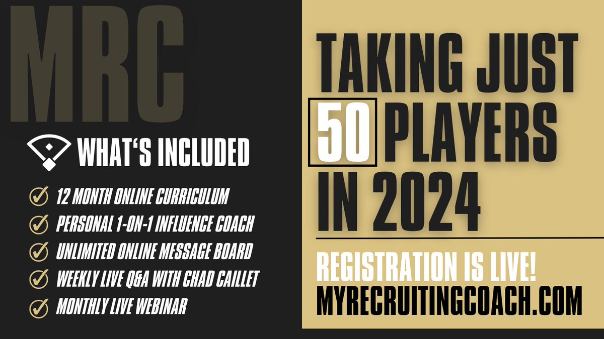 🔥REGISTRATION IS OPEN Visit MyRecruitingCoach.com for the details. Open to just 50 players in 2024. First come, first serve. #OwnYourProcess