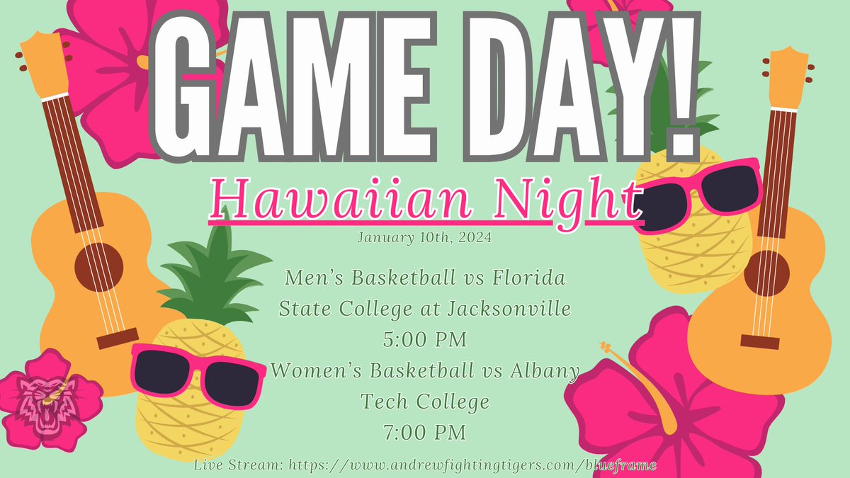 AthleticsAndrew's tweet image. Hey Tigers! Don't forget about Hawaiian Night tomorrow as we cheer on the Men's and Women's Basketball Teams! #GoTigers #FightingTigers #HawaiianNight