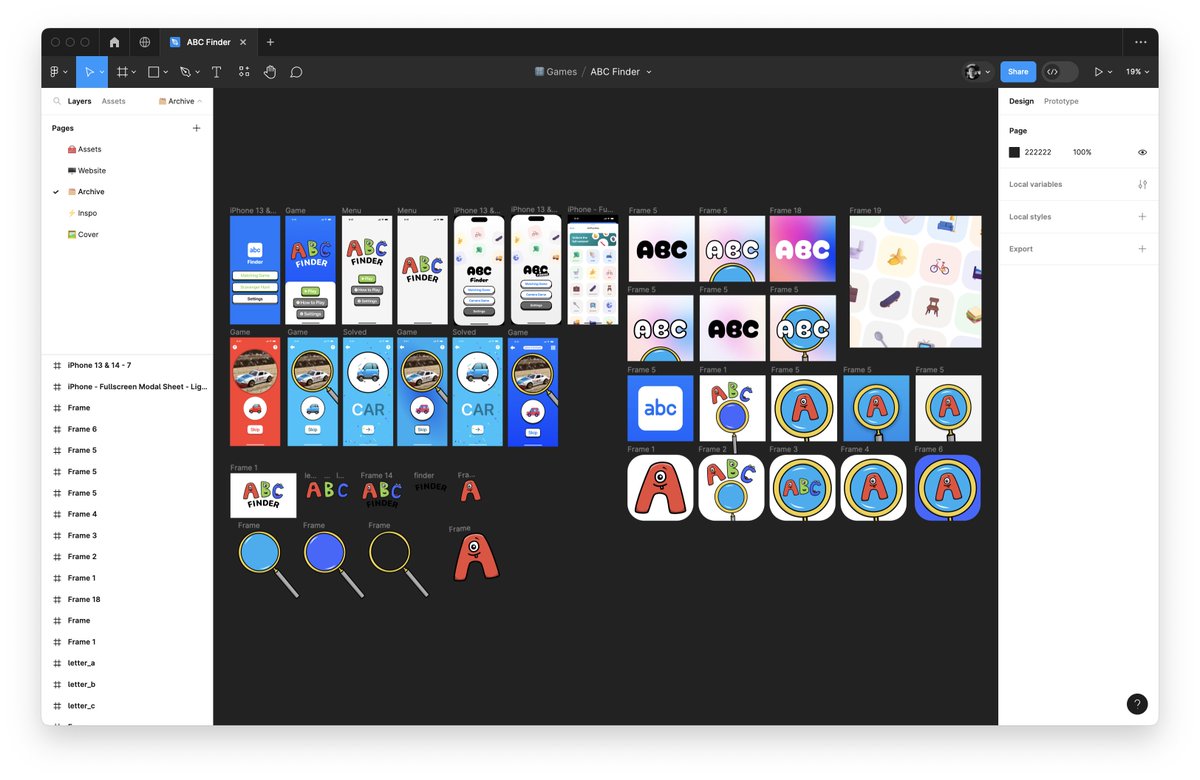 I've been designing way more in Xcode. I get so hyped on SwiftUI because I think it's the fastest way to prototype and explore new ideas. And the bonus is your prototype becomes the actual product. No design > code necessary. Ex. here's the Figma for ABC Finder, not much to it...