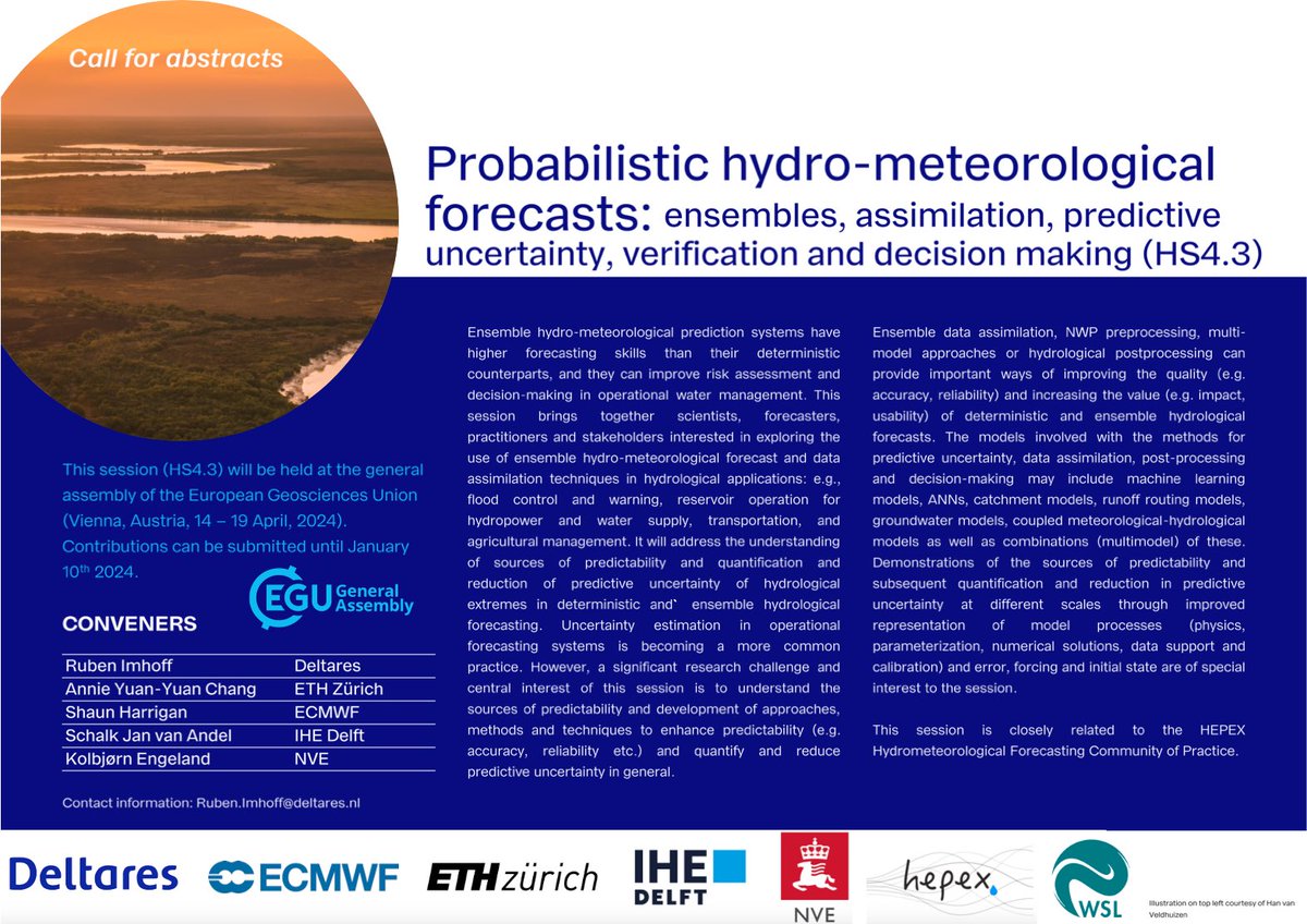 ✅ Just submitted my #EGU24 abstract! Have you? I know a perfect session for all the probabilistic hydrological forecast researchers out there - HS4.3! meetingorganizer.copernicus.org/EGU24/session/…