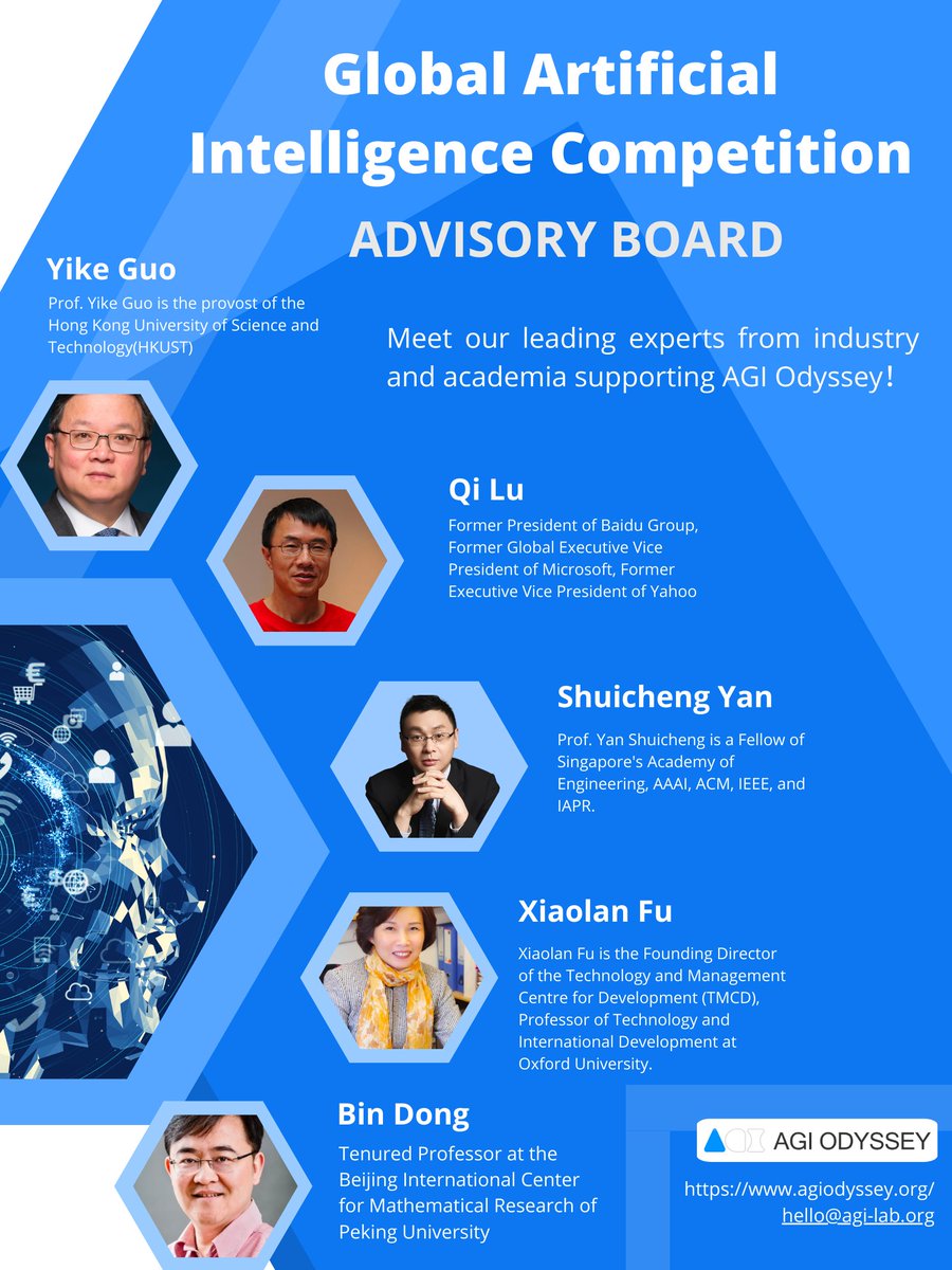 🌐 Meet the GAIC Advisory Board: Leading AI Minds! 🤖

Prof. Yike Guo from HKUST.
Prof. Bin Dong, Tenured Prof. from PekingU.
Qi Lu, Ex-President of Baidu_Group and tech leader
Prof. Yan Shuicheng, Expert in computer vision
Prof. Xiaolan Fu from Oxford University
#GAIC #AINews