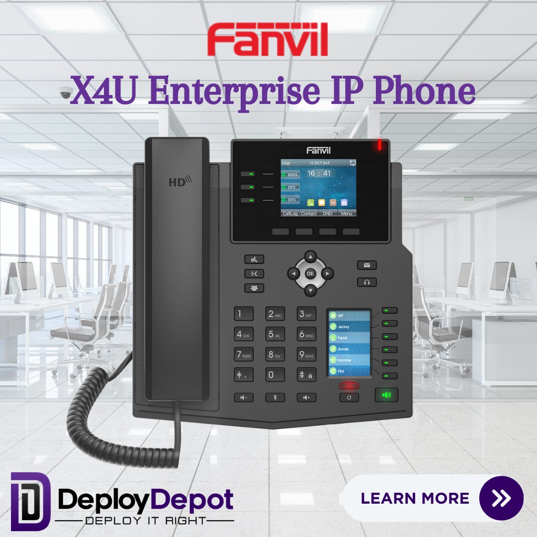 DeployDepotCA's tweet photo. 🚀Transform your professional communication with the Fanvil X4U Enterprise IP Phone, available at https://t.co/XXOEn5yV7m! 📞💼 Unrivaled clarity, advanced features, and a sleek design make it the ideal choice for enhancing office efficiency. https://t.co/Yqoqp5MwJC