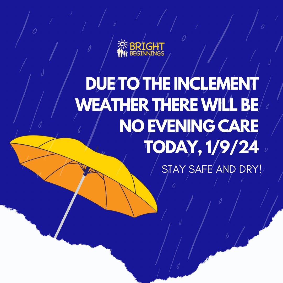 Due to inclement weather, for the safety of our scholars and staff there will be no Evening Care today. Stay safe and dry!

#BBIDC #Inclementweather #DCWeather