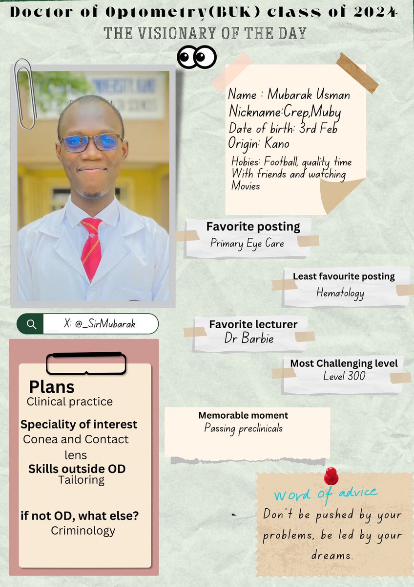 nosabuk's tweet photo. Doctor of Optometry(BUK) class of 2024. Finalists https://t.co/SEwAYCDBtA