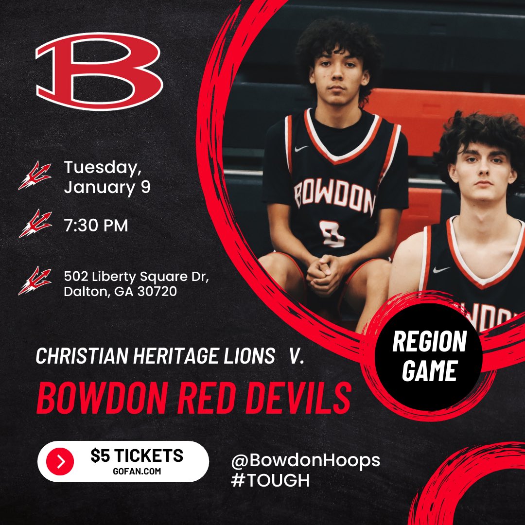 BowdonHoops's tweet photo. 🚨 GAME DAY 🚨
Make the trip to Dalton tonight to support us in our region game against @CHSAthleticsGA !!
⏰ VG 6:00 / VB 7:30
📍 502 Liberty Square Dr, Dalton, GA
🎟️ $5 (GoFan or cash)
📺 NFHS
#TOUGH #ForksUp #HoldFastStayTrue https://t.co/LhMq0zVQJa