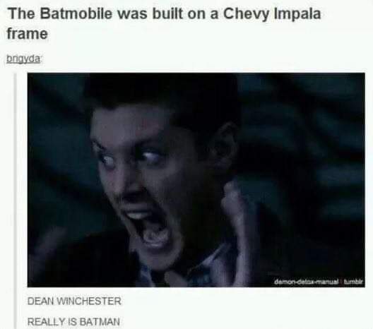 🤯
#Supernatural #DeanWinchester #Batman #Batmobile #ChevroletImpala