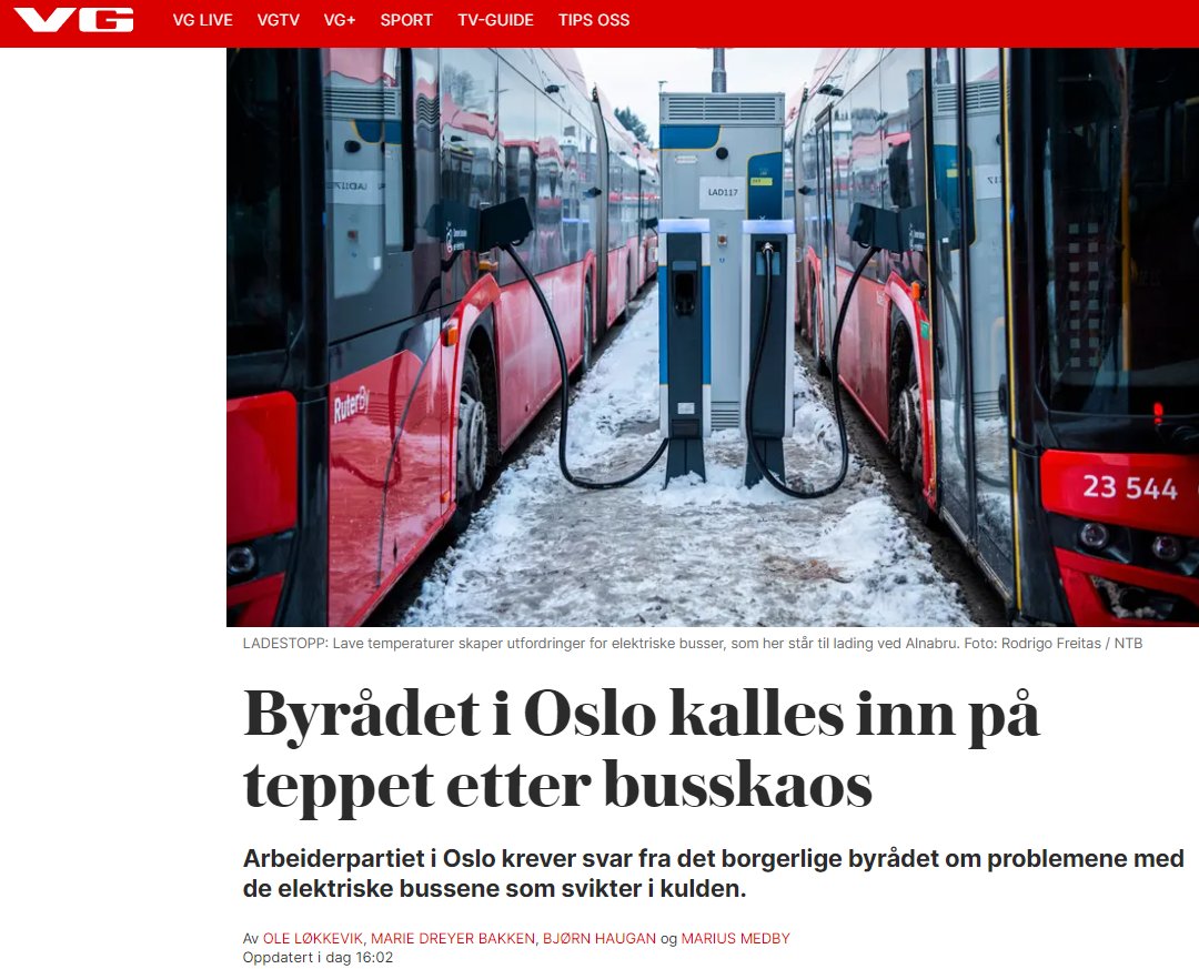 Arbeiderpartiet kaller byrådet i Oslo inn på teppet fordi elbusser streiker i kulda. 

Fint om noen fra Ap ringer meg når dere har fått vite  hvem som gikk inn for dette, og hvilke risikovurderinger som ble gjort. Tenkte man feks at global oppvarming ville forhindre kalde busser?