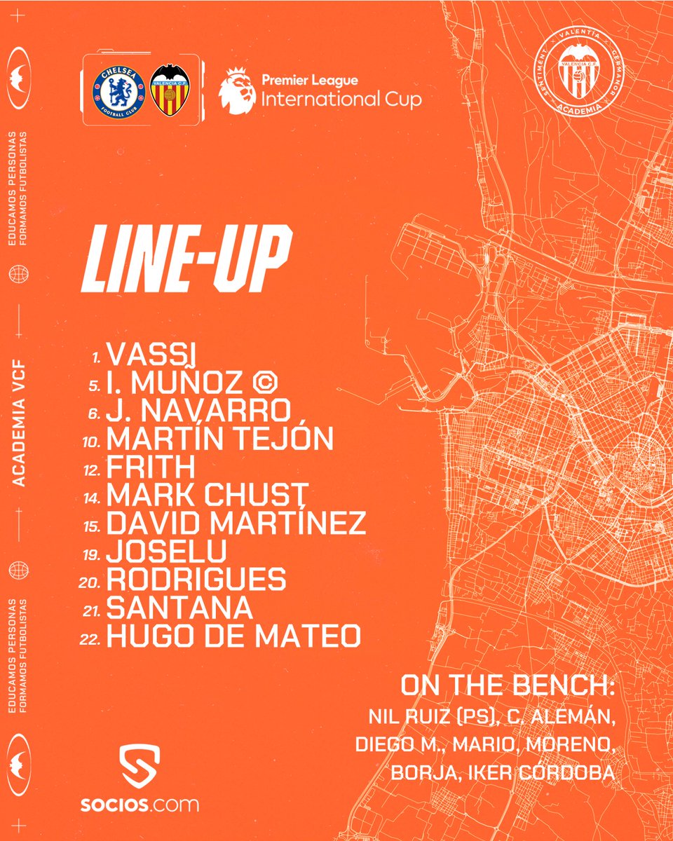 Academia_VCF's tweet photo. ⚽️ XI INICIAL
#VCFMestalla 🆚 @ChelseaFC U21
🗓️ 09.01 | 🕗 20.00 H
🏟️ Kingsmeadow (Londres)
📝 Jornada 4 #PLInternationalCup
https://t.co/IkkdUB3OkS
#ANDVCF 🦇 https://t.co/0Qq9BFMVld