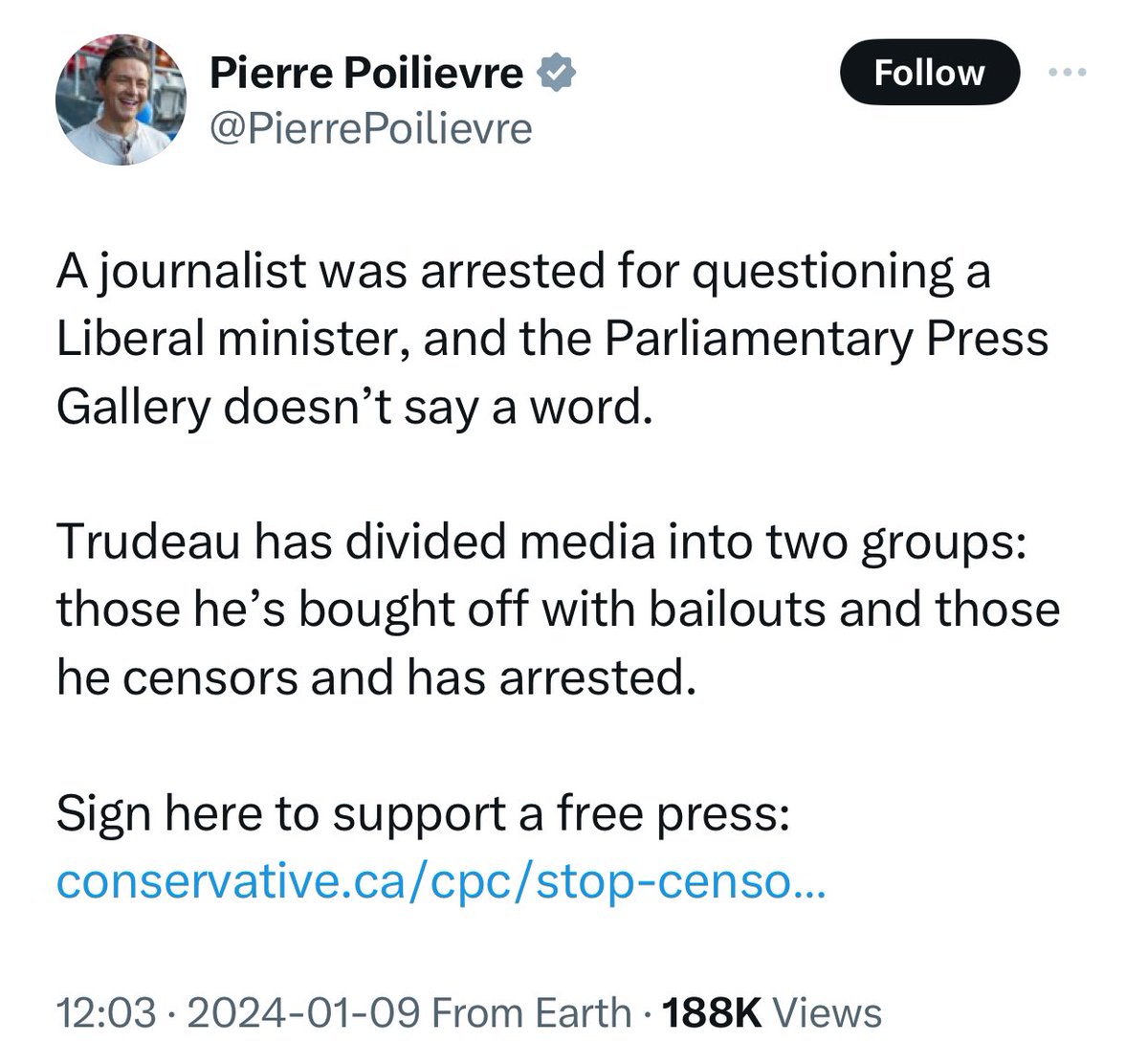 This guy’s wannabe goons tried to have me removed from the Press Gallery for making a joke about how terrible one of his MP’s questions was, so I really don’t think he’s all that concerned about the free press.