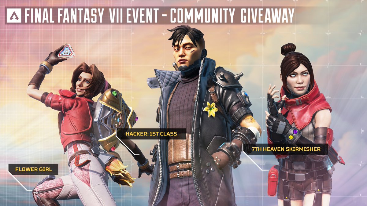 xLegendaryDollx's tweet photo. 🔥 Final Fantasy VII: Rebirth Event Giveaway 🔥

HOW TO ENTER:
➡️  Must be following @xLegendaryDollx &amp; @PlayApex 
➡️ Like &amp; retweet 
➡️ Tag 2 friends

✨ ONE winner will be drawn this Thursday the 11th, @ 11am PST to receive this #ApexLegends bundle 🥰 https://t.co/3D6QduUBBY
