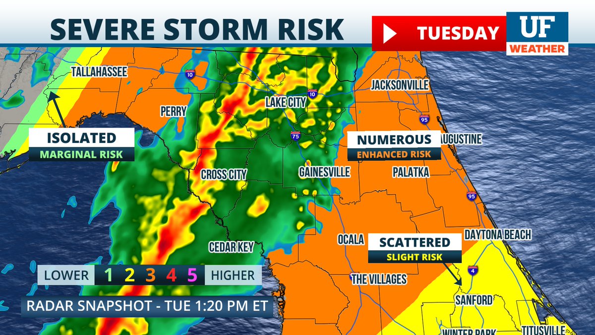 Line of strong storms moving toward North Central Florida. Expect strong winds to continue ahead of the line throughout the afternoon and into the evening.