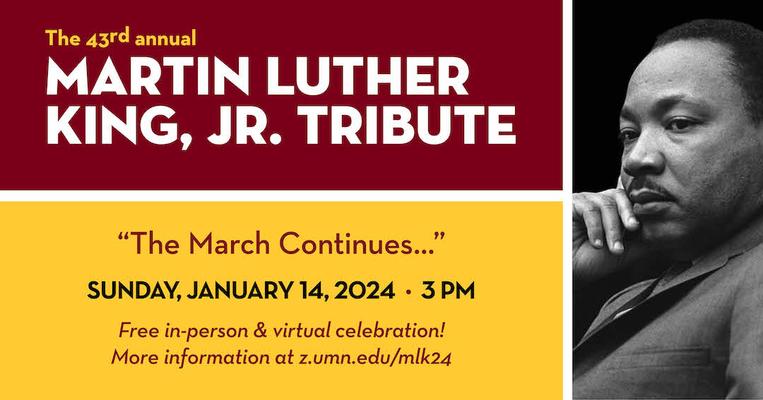 This year's Martin Luther King, Jr. Tribute Concert, featuring #UMN and Twin Cities community members and more, will take place Sun 1/14 at 3 pm. Hosted by alum G. Phillip Shoultz, III of VocalEssence. In-person & live-streamed. Free! z.umn.edu/mlk24 #MLKDay2024