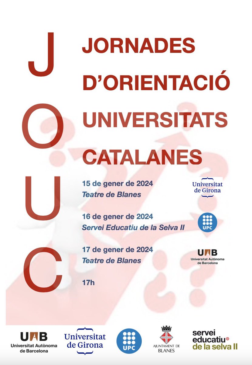 La propera setmana l’alumnat i les famílies resten convidats a les Jornades d’Orientació Universitats Catalanes. #CRP #selva2 #JOUC <a href="/RafelEster/">ESTER RAFEL</a> #orientació