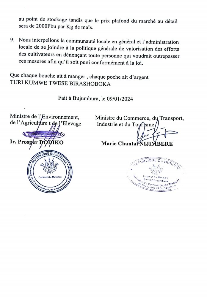 BMineagrie's tweet photo. Communiqué conjoint relatif  à la gestion de la production du maïs de la saison culturale 2024A.
@MinCommerce
@MininterInfosBi https://t.co/hla0YmnKVH