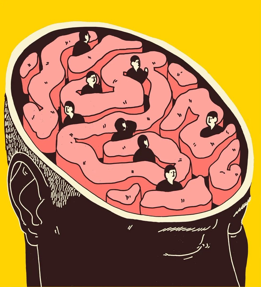 For this essay, amazing art of neuroscientists lost in the maze of the brain by <a href="/AN_illo/">Alexander Naughton</a> - look at their cute little heads peeking out!