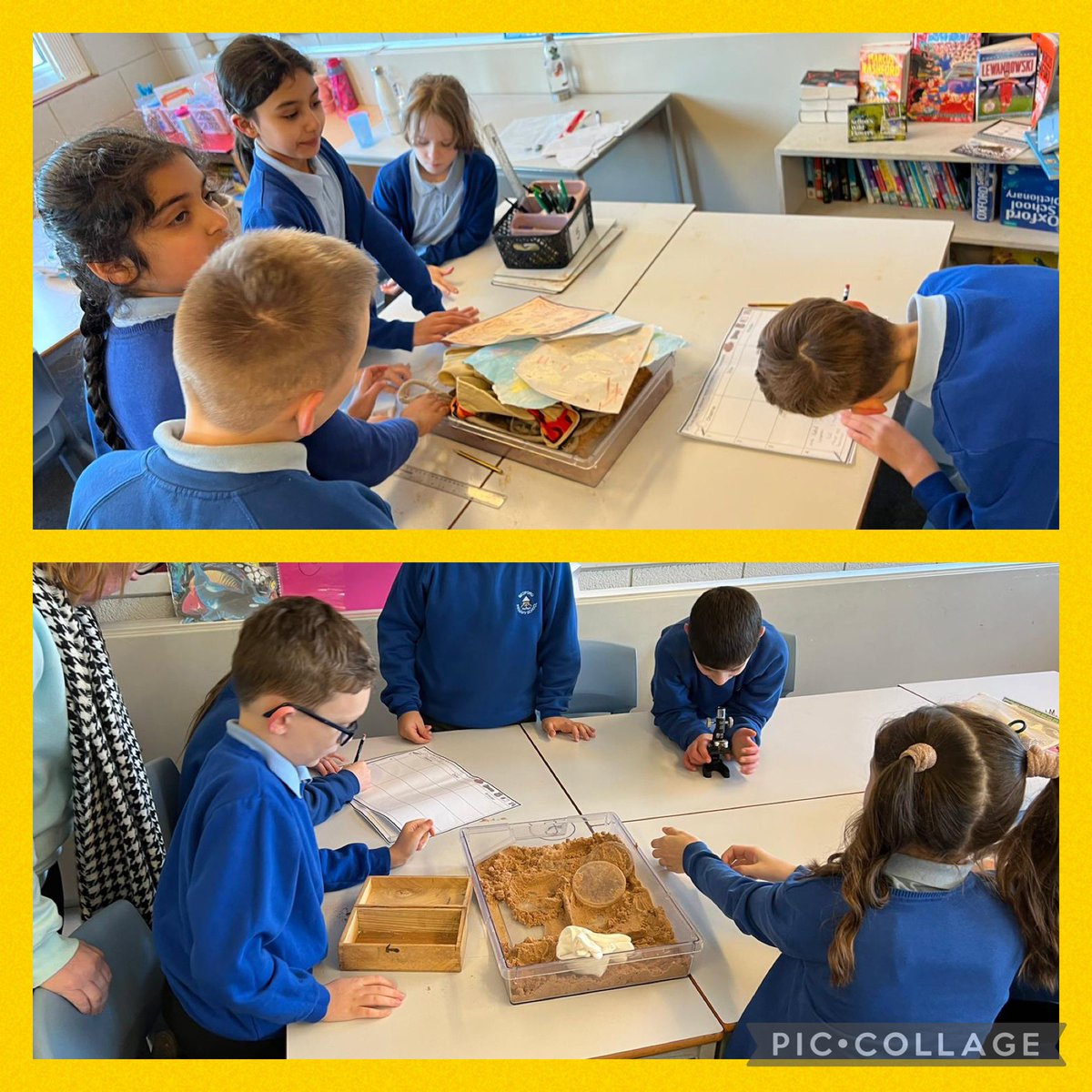 5_bedford's tweet photo. We had a lovely English lesson today becoming investigators. We had to dig through sand trays and use our inference skills to find out clues about the character the items belonged to @BedfordPrimary https://t.co/D36HuCwWKT