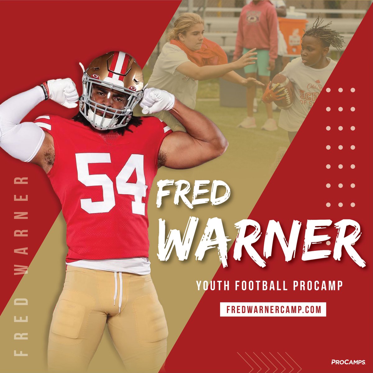 Excited to announce my inaugural youth football @ProCamps this coming summer! I love to see the Faithful show up & show out 🔥 Open to all skills and abilities! Visit FredWarnerCamp.com to register 🤘💪