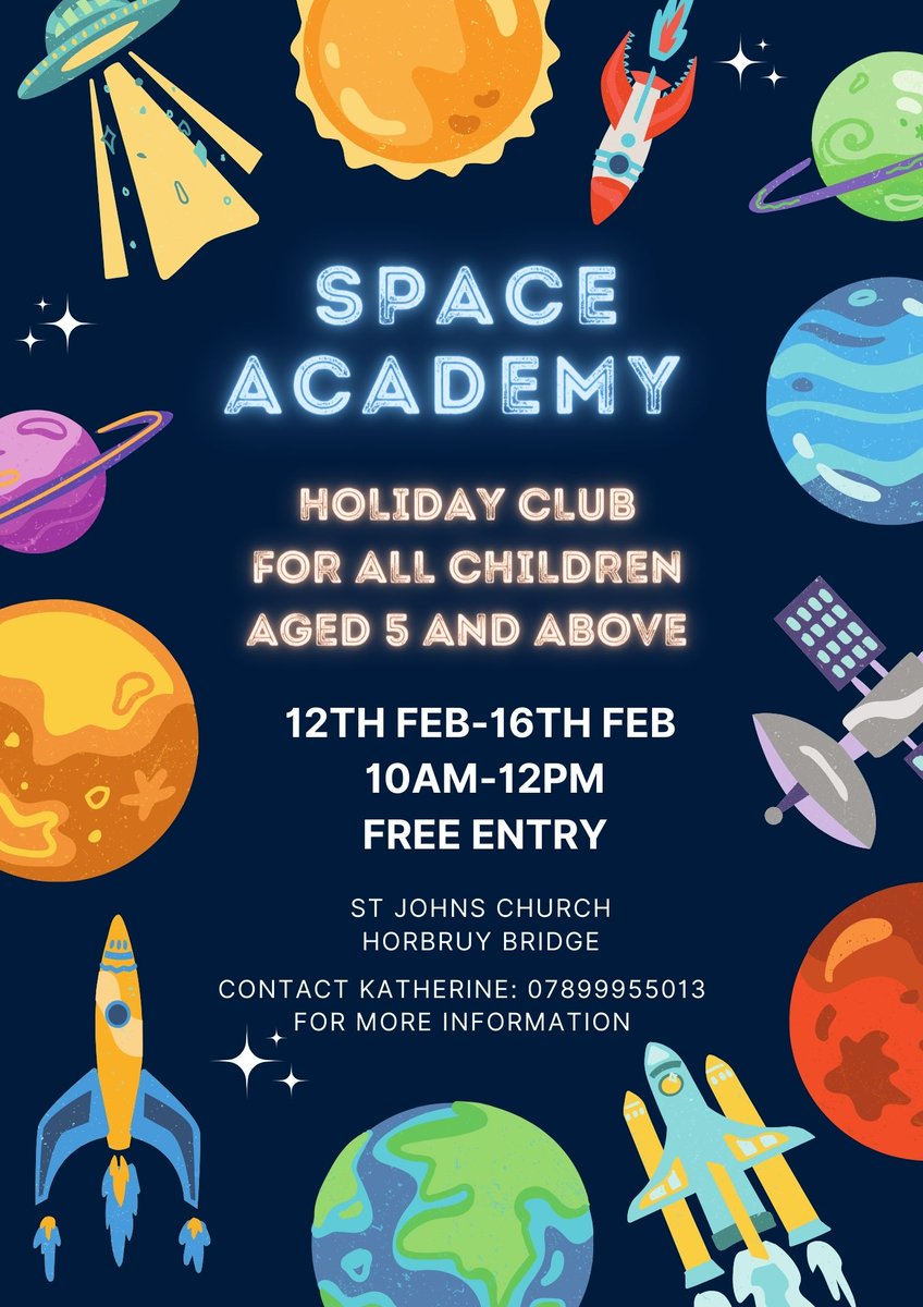 We are very excited to launch Holiday Club happening during February half term. Our theme this year is space where we will explore the story of Daniel. All children aged 5 onwards are very welcome to join us for this free event. #horbury #horburybridge #childrenandfamilies