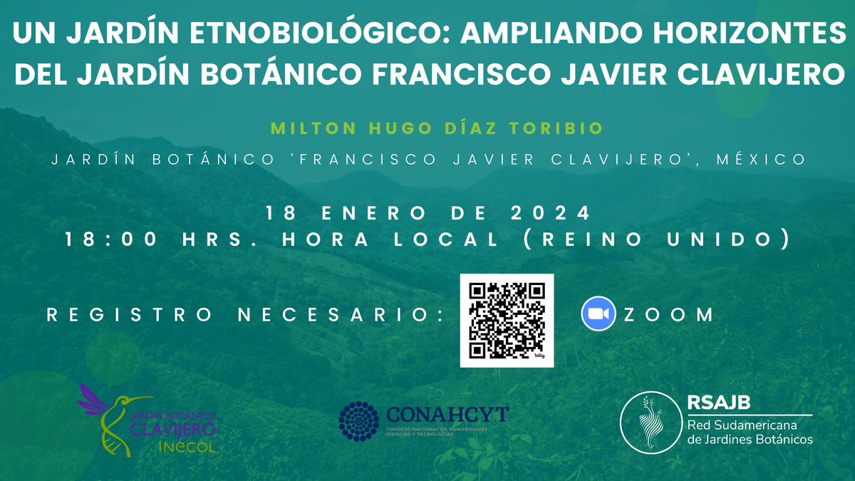 Los invitamos a nuestra 1era charla técnica del año a cargo de Milton Díaz Toribio, curador y gerente del Jardín Botánico Clavijero en Xalapa, Veracruz.
Fecha: 18 de enero
Hora: 18:00 (Reino Unido)
Registro a Zoom webinar necesario:  bit.ly/3Tr1Zjf