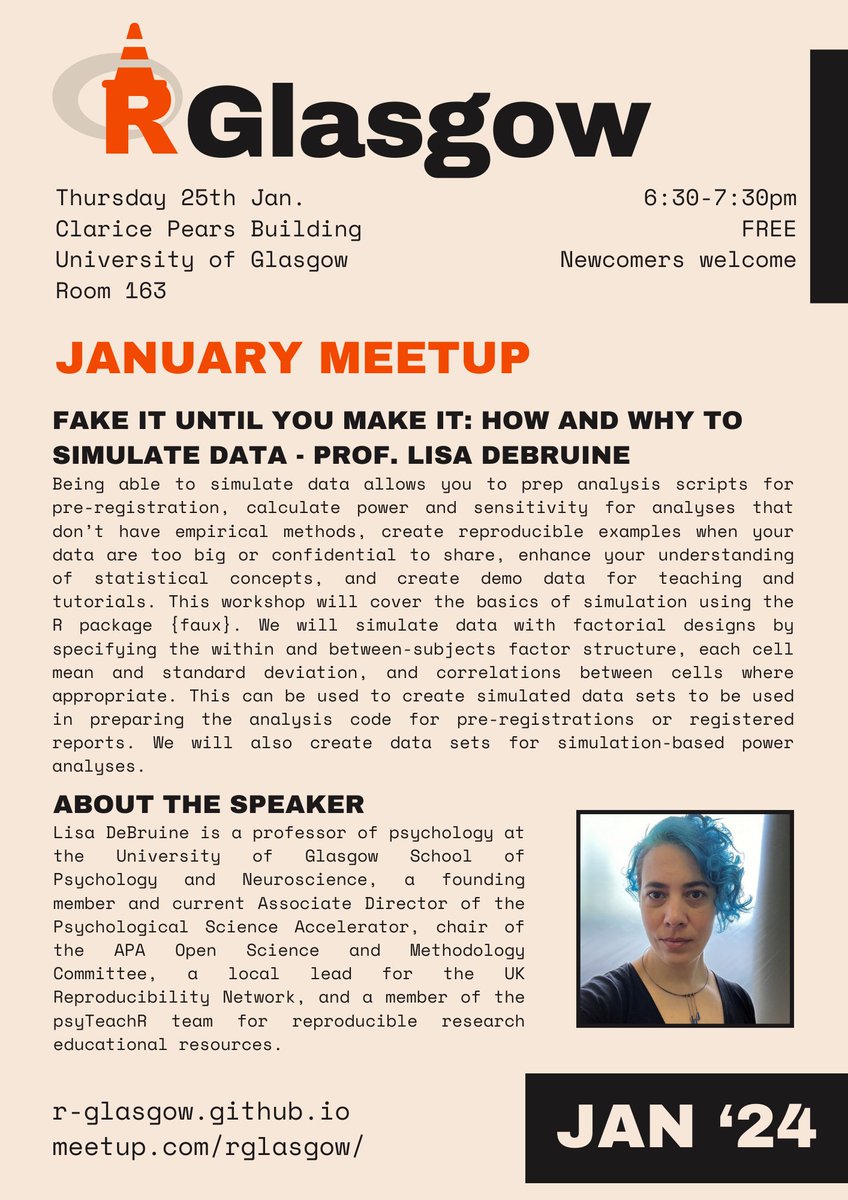 TeamRGlasgow's tweet photo. Our January Meetup event is now live!

Fake it Until You Make it: How and Why to Simulate Data - 19th January 18:30

Sign up here 👇
https://t.co/Fb8T7fc5Lg https://t.co/R7GGO08Zxx
