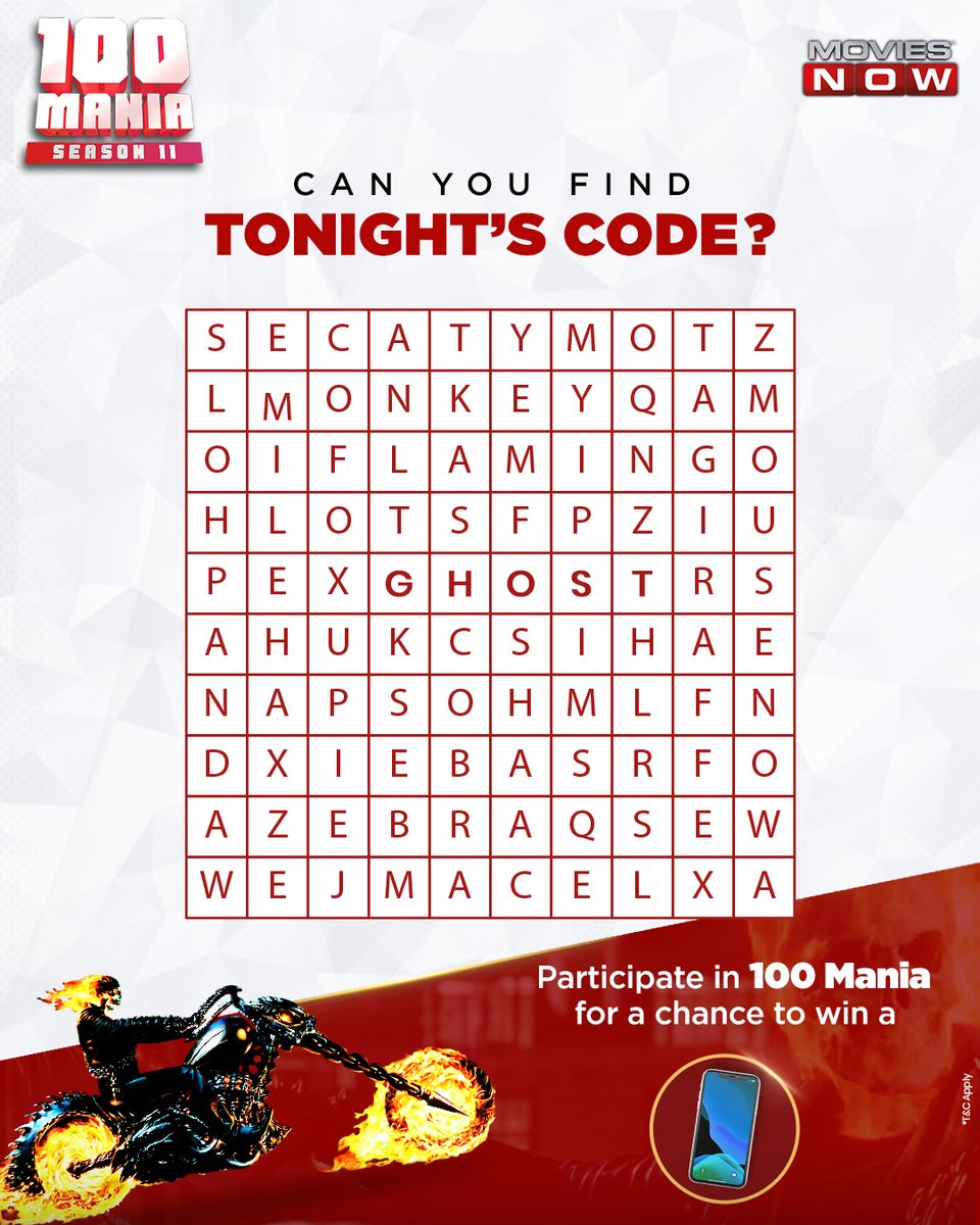 You won't be scared of a ghost that brings you prizes!🔥 Watch tonight’s blockbuster at 8:45 PM on Movies Now, spot the code, WhatsApp it on 8886629723, answer the question correctly & stand a chance to win a Smartphone!💯 #100ManiaS11 #100BlockBusters #100Prizes #ContestAlert