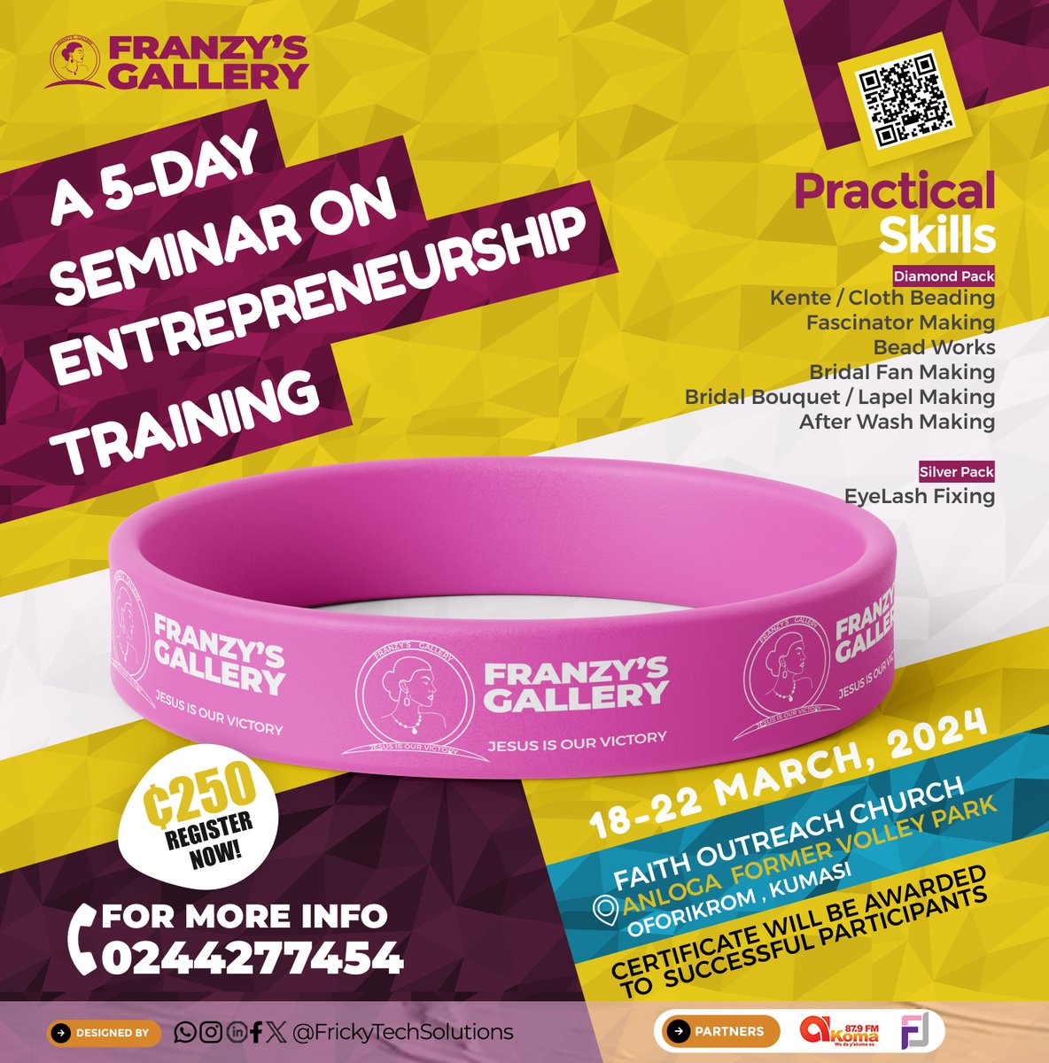 FrickyTech's tweet photo. 🥳SCAN the QR Code or CALL the Number on the Flyer to PICK your FORM NOW and get FREE CUSTOMIZED FRANZY'S GALLERY WRISTBAND🥰

@FrickyTechSolutions👨🏽‍💻
#BringWork
#TechSoulForBusiness
©2024 https://t.co/ZeCHdRtGKH