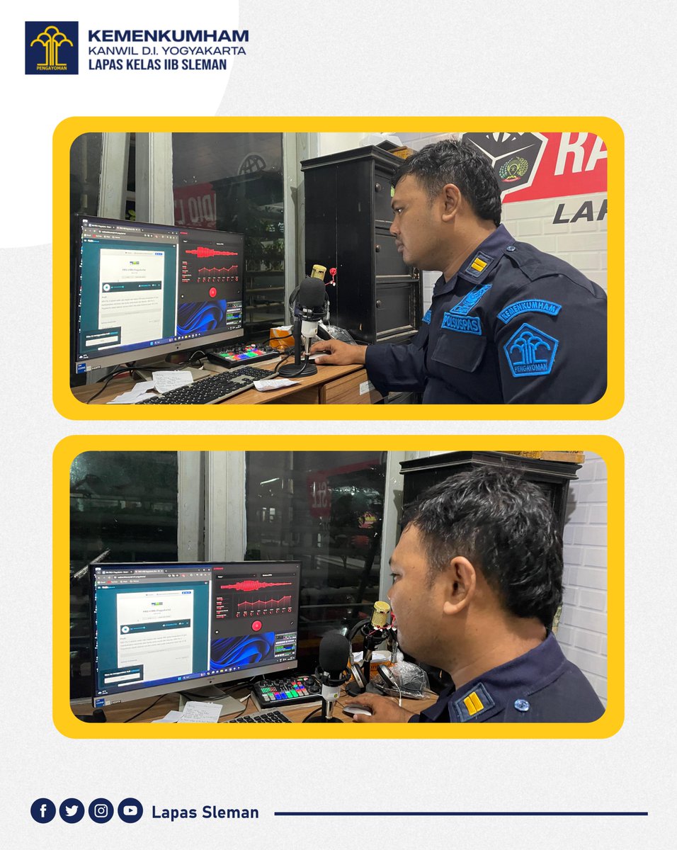 lpsleman's tweet photo. RRI PRO 4 YOGYAKARTA PROMOSIKAN BIMKER LP CEBONGAN

SLEMAN- Melalui siaran live RRI Pro 4 Yogyakarta, Hasil kegiatan kerja Lapas Sleman diperkenalkan dan disebarluaskan, Senin (08/01/2024). RRI Pro 4 Yogyakarta sendiri sudah pernah melakukan siaran live mengenai Lapas Sleman, https://t.co/HBWvut9NUT