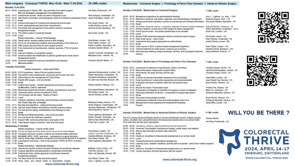 LET'S JUMP START 2024! Colorectal THRIVE: 64 Expert Lectures & 3 Masterclass by 40 Stellar Faculty for 27 hours of best-in-class CME over 4 days - Swiss Made ! colorectal-thrive.org Fribourg, Switzerland 14-17.4.2024 WILL YOU BE THERE ? #colorectalsurgery #IBD #cancer #surgery