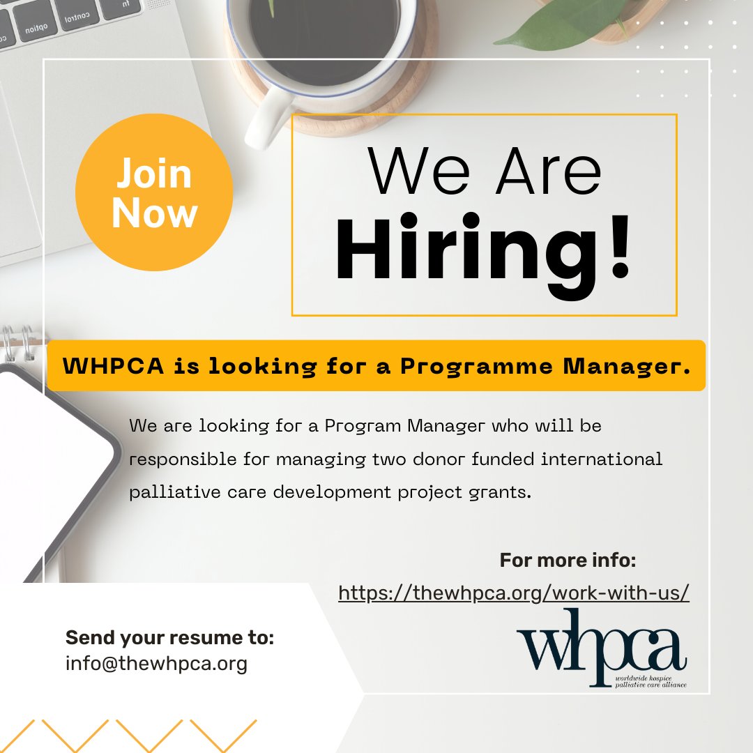 We are looking for a Programme Manager who will be responsible for managing two donor funded international palliative care development project grants, in Bangladesh and Kenya. Find more information on the WHPCA website here ow.ly/EzCH50Qp9nH
