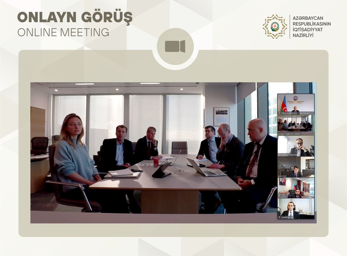 MikayilJabbarov's tweet photo. During a video conference with Jürgen Rigterink (@JRigterink), the First Vice-President of the European Bank for Reconstruction and Development (@EBRD), we engaged in discussions on the projects implemented in our country with the support of the Bank. We also deliberated on the ongoing collaboration with 'Azerbaijan Caspian Shipping Company' CJSC (@ASCO_CJSC) and addressed issues related to cooperation within the framework of #COP29 to be hosted by #Azerbaijan.

#EconomyAz