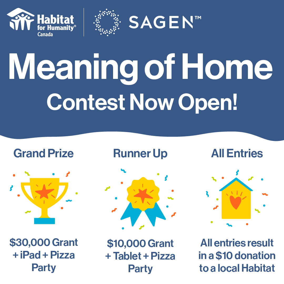 Hamilton students in grades 4, 5, and 6! Share with us what the #MeaningOfHome is to you and you could win $30,000 for your local Habitat! Plus, every entry equals a $10 donation to Habitat Hamilton. Visit the link to learn how to enter and get involved. meaningofhome.ca
