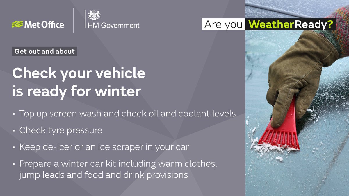 With the colder weather & possible icy conditions here are some tips from our partners to help you stay #WeatherReady Give yourself a little extra time in the mornings to de-ice the car & take care on your journey. Check out the tips from @TheRAC_UK bit.ly/49vE5c4