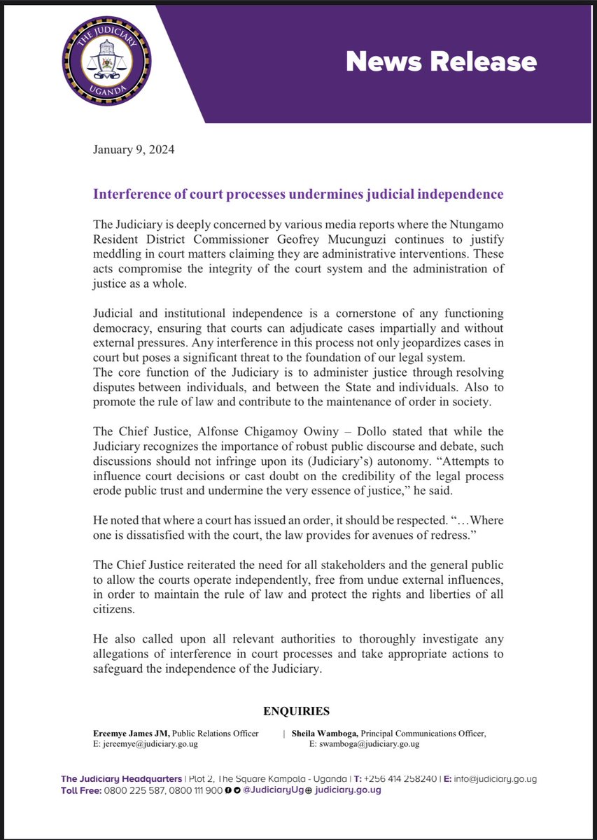 JudiciaryUG's tweet photo. Interference of court processes undermines judicial independence https://t.co/hoOt0qmEGj