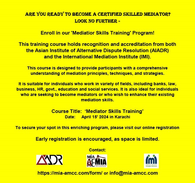 Are you ready to become a Certified Skilled Mediator?
Look no further ---
  Contact Whatsapp +92 370 0190211
mia-amcc.com
linkedin.com/in/mia-group-4…
x.com/mia_amcc22
facebook.com/MiaAmcc/
youtube.com/@miagroup754
wa.me/message/RJHY6X…
instagram.com/mia_amcc/