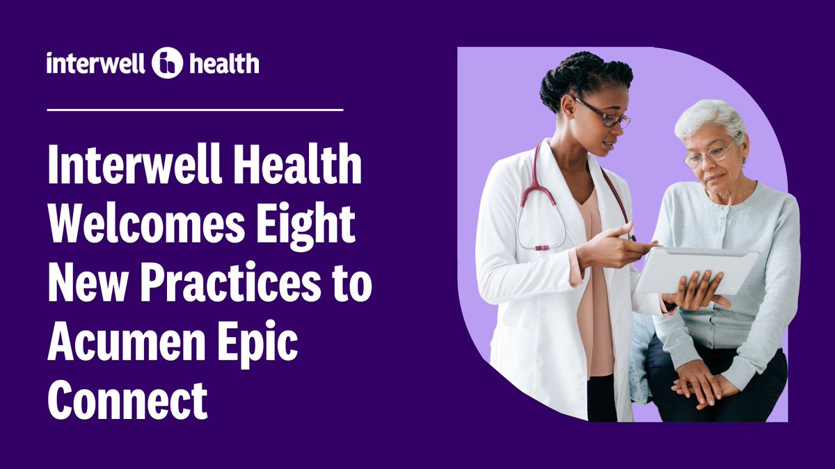 8 new practices and more than 450 providers have joined Interwell Health’s EHR, Acumen Epic Connect, to support their transition to #valuebasedcare. interwellhealth.com/who-we-are/new…