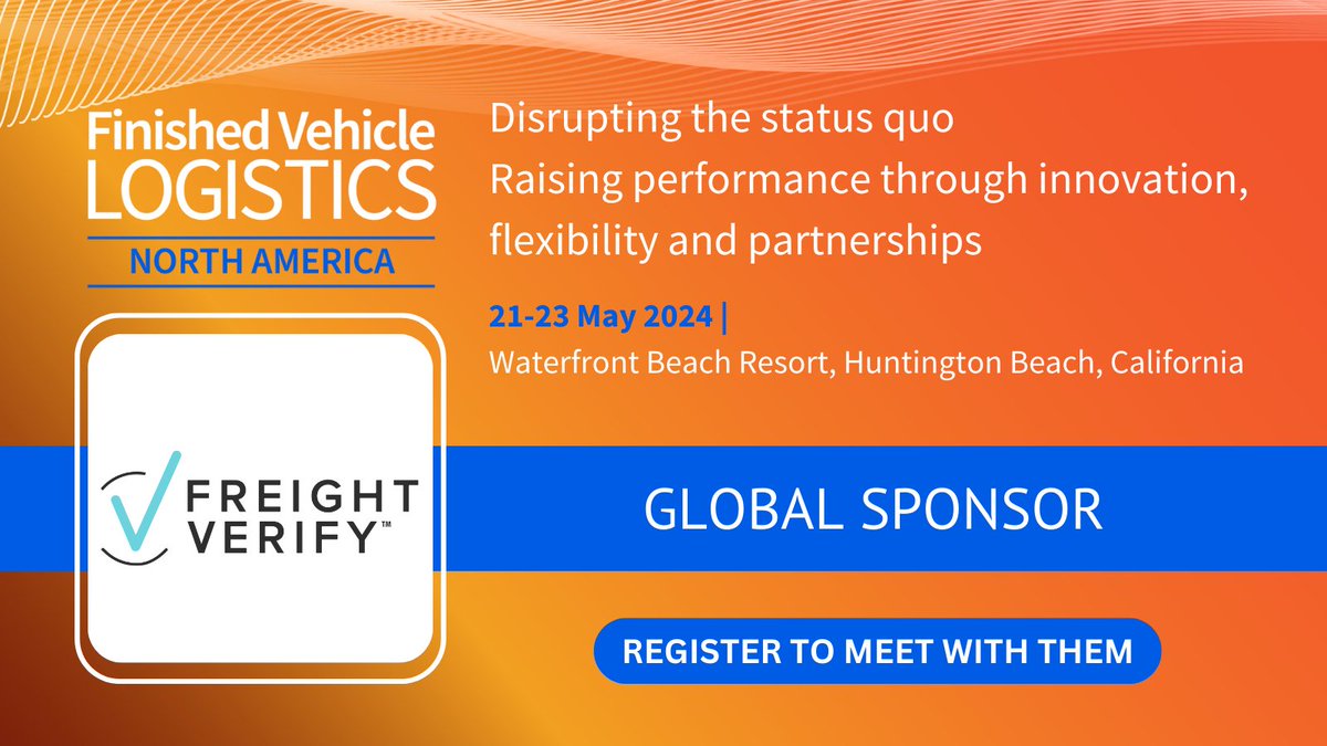 We're thrilled to have @FreightVerify join us as a Global Partner at Finished Vehicle Logistics North America 2024! To request a meeting and learn more about their company, products and solutions, register now: bit.ly/3TU7Vl5 #FVLNA
