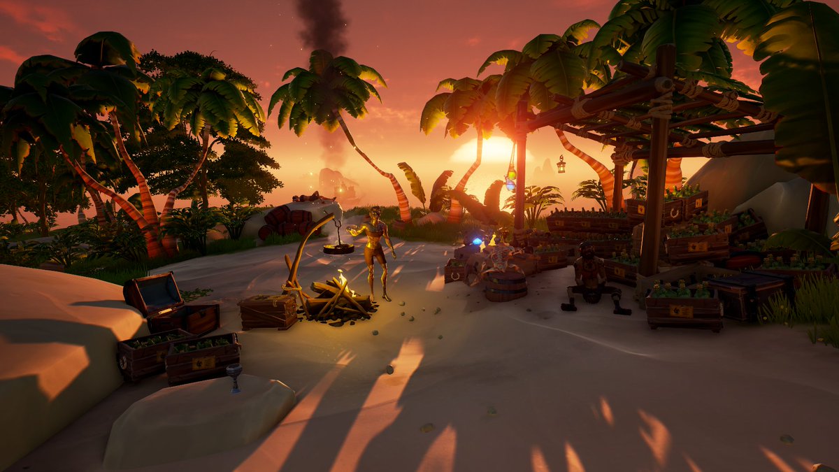 NebdeNN's tweet photo. After a long day, everybody relaxing. The calm sunset is beautiful. #SoTShot #SeaOfThieves @SeaOfThieves https://t.co/aQTQqdfy0T