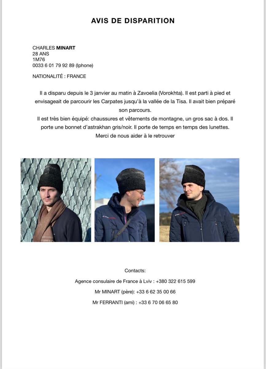 MelAllouche's tweet photo. #aide #disparition #ukraine 
Aidez nous à retrouver Charles svp #charles #ouestcharles #gabrielattal #EmmanuelMacron #GuerreEnUkraine https://t.co/9c2b6QDzGx