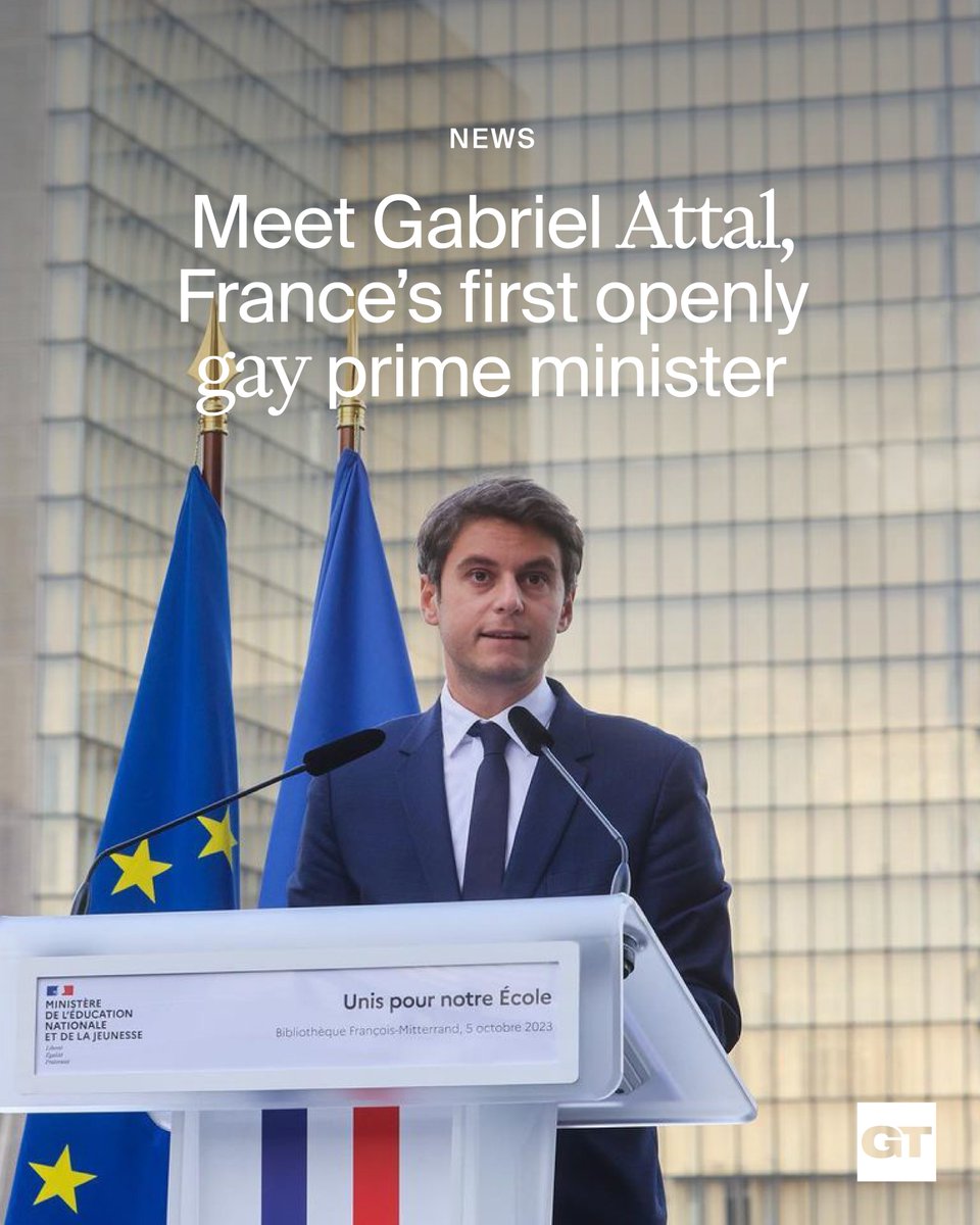 gaytimes's tweet photo. Gabriel Attal is France's new Prime Minister 🇫🇷
⁠
Making history as the first openly gay and youngest ever French PM, the 34-year old will succeed Élisabeth Borne who resigned on 8 January https://t.co/JqD5VuNijC