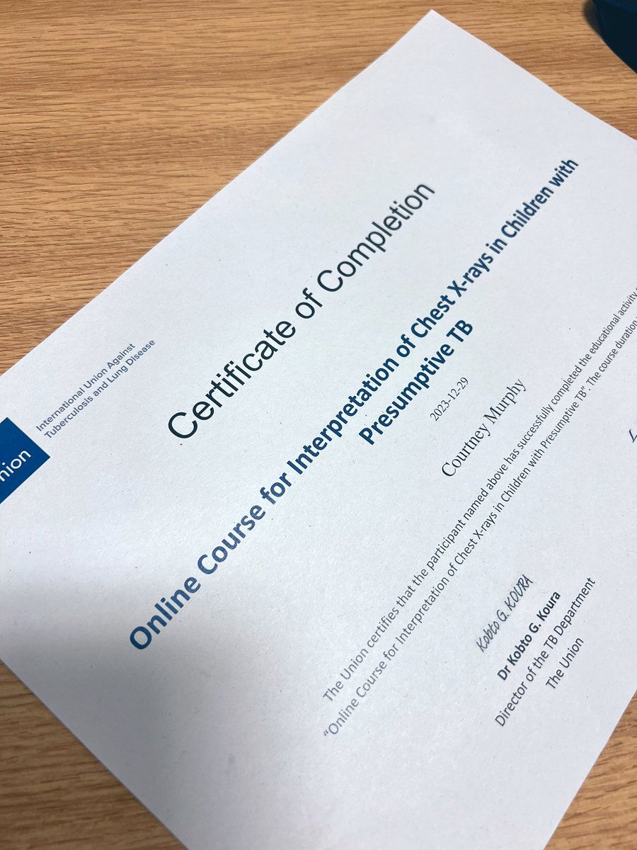 Great and informative course completed by <a href="/TheUnion_TBLH/">The Union</a> on the interpretation of Paediatric Chest X-rays with presumptive TB 🩻  and it is free!!  Link can by found on The Union Website under the online courses tab