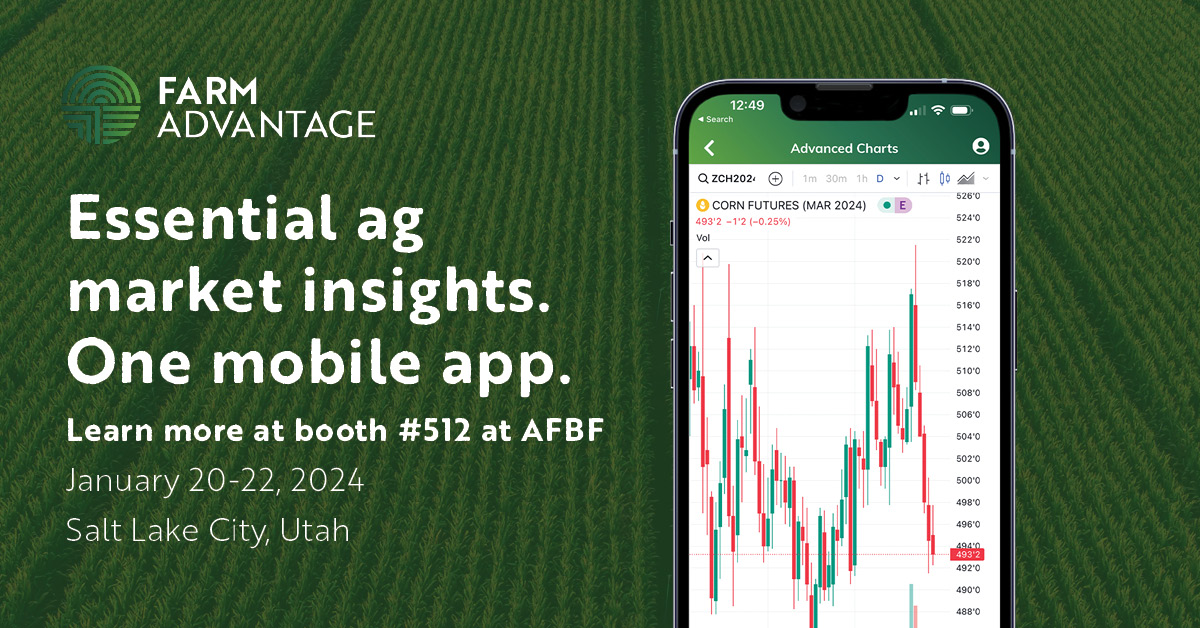 Discover the Farm Advantage app &amp; put essential market insights in the palm of your hand!  Visit us at booth 512 at AFBF in Salt Lake City, UT – Jan 20-22. Learn how <a href="/StoneX_Official/">StoneX Group Inc.</a> is working with farms to manage price risk across grains, oilseeds, fertilizer, diesel and more!