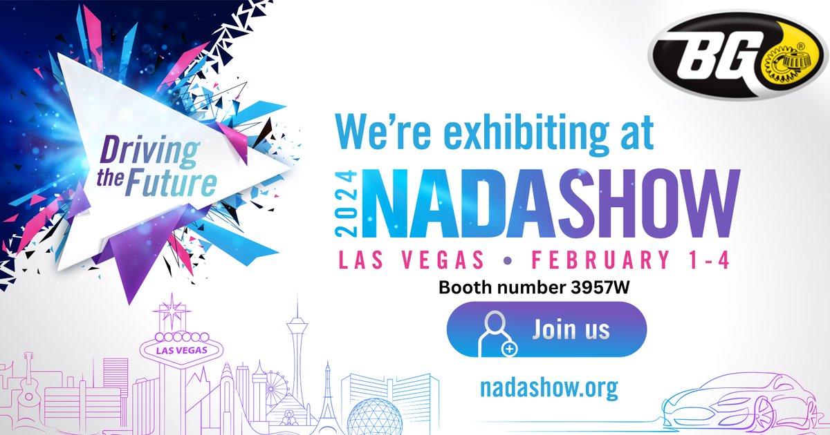 Are you ready to revolutionize your dealership's service department? Join us at #NADA and learn about BG's premium automotive maintenance products at booth 3957W. Your customers will thank you! 

#NADAShow #CarDealers