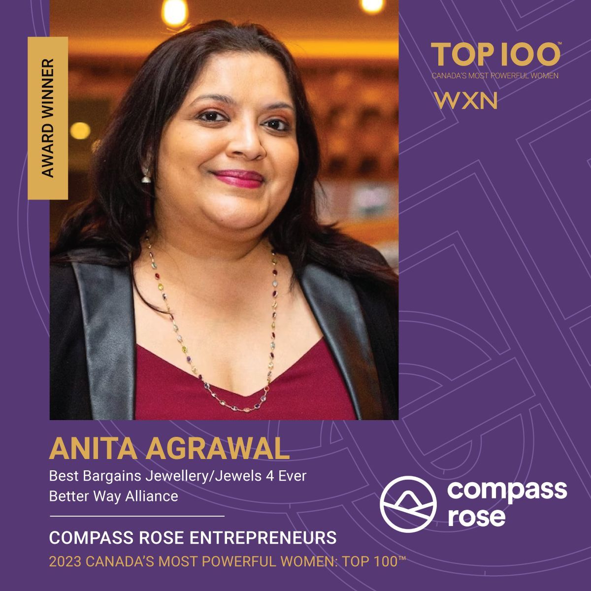 We’re proud to honour @Anita_ani as a winner of the 2023 Canada’s Most Powerful Women: Top 100™ Award! Please join us in celebrating her accomplishments along with our other legendary winners. Learn about this year’s winners on our website: buff.ly/40em4ea  
#WXNTop100