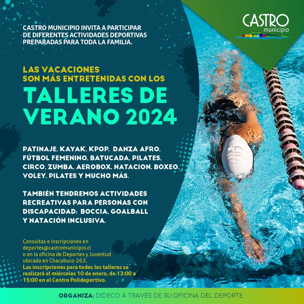 rrppcastro's tweet photo. El alcalde Juan Eduardo Vera anunció un el programa de verano: más de 30 paseos comunitarios y 50 talleres deportivos. Inscripciones el 10 de enero de 13:00 a 15:00 en el Centro Polideportivo. ¡Únete a nosotros en este verano lleno de deporte e inclusión! #SomosMásDeporte https://t.co/PtpySf6EMi